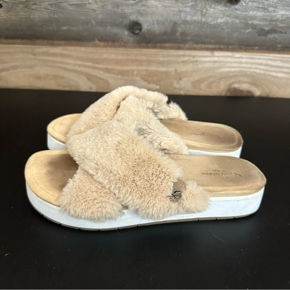 UGG Kookaburra Roubie Fuzz Slip On Tan Fur Straps Platform Sandals Women’s 8 - Picture 2 of 11